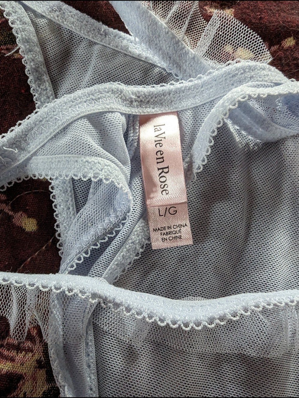la Vie en Rose Soft Blue Lace & Mesh Lingerie Chemise Set - Women's Large - Picture 5 of 7